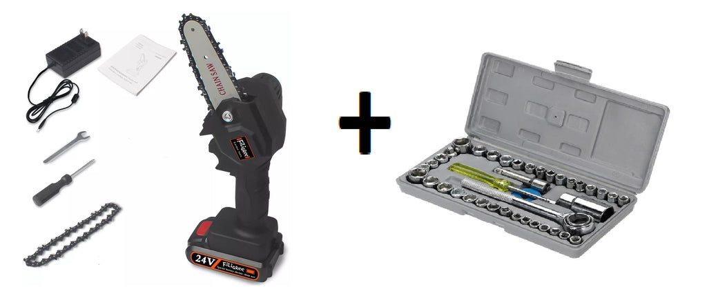 MINI MOTOSIERRA CUT + JUEGO DE RACHES